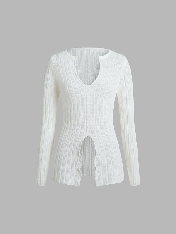 V-Neck Slit Knit Top