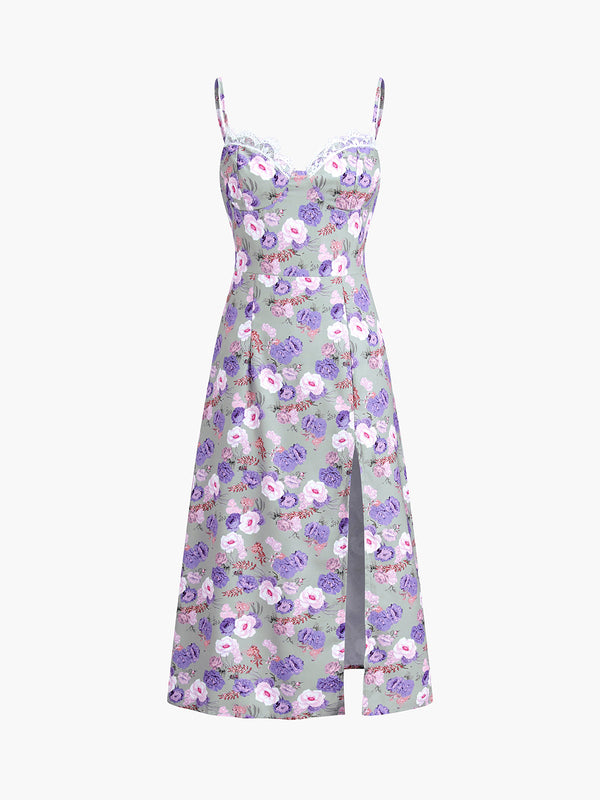 Vintage Floral Slit Midi Dress