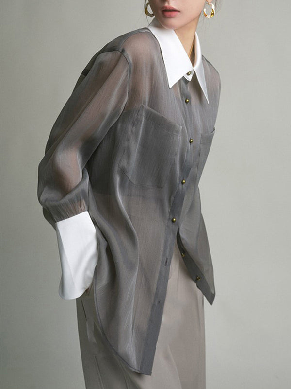 Yarı Şeffaf Günlük Transparan Gömlek ve Atlet Üst 