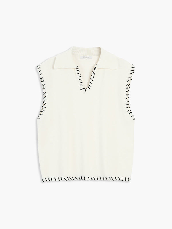 Kontrast Dikişli Triko Yelek 