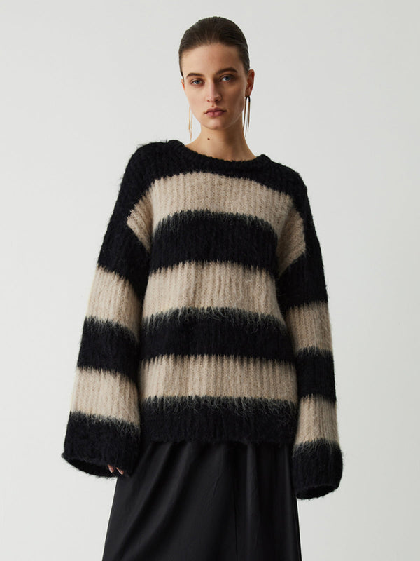Mocha Stripe Fluffy Sweater