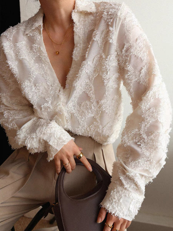 Yarı Şeffaf Jakarlı Çiçekli Yakalı Gömlek 