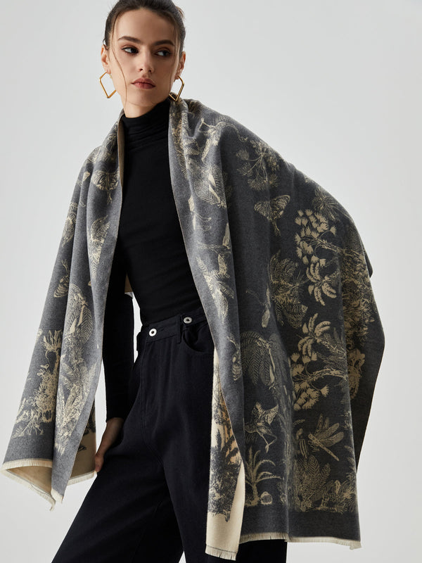 Çift Yüzlü Jakarlı Püsküllü Eşarp 