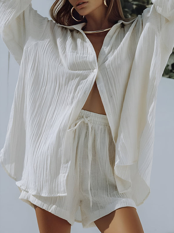 Pamuk Karışımlı Cepli Bağcıklı Şort Takımı 