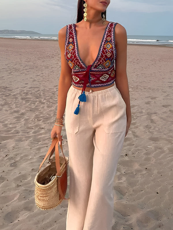 Boho Nakışlı Düğümlü Atlet 