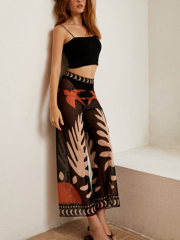 Kuş Desenli Şeffaf File Pantolon 