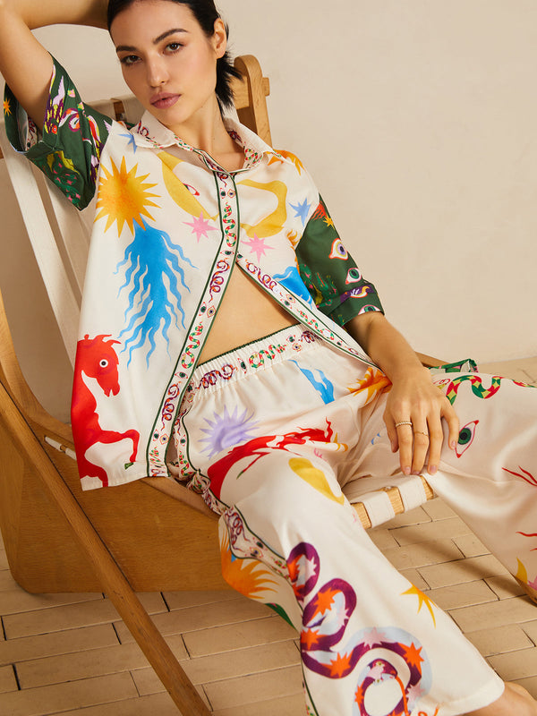 Günlük Shift Keten Karışımı Desenli Pantolon Takımı 