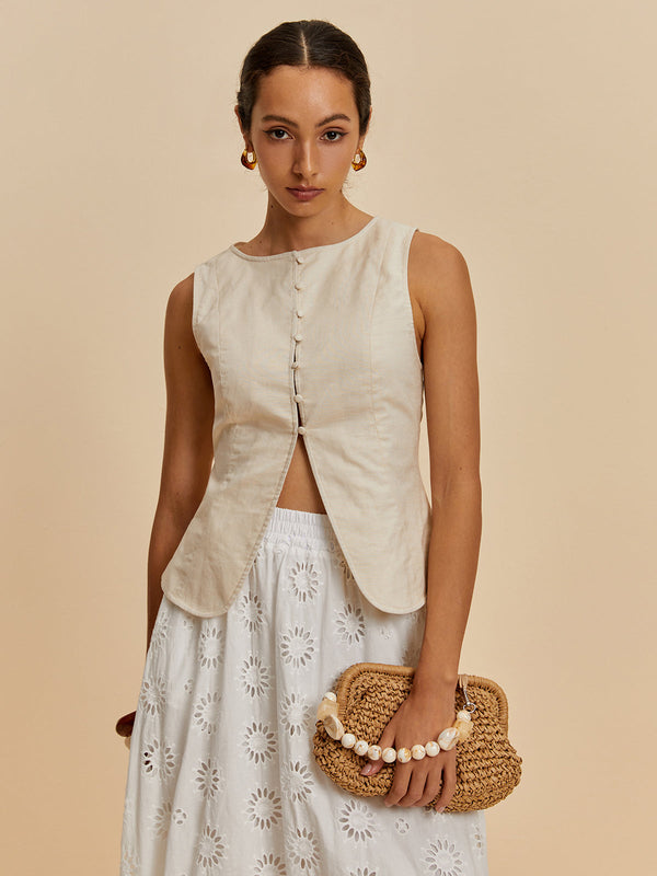 Pamuk ve Keten Günlük Yelek 