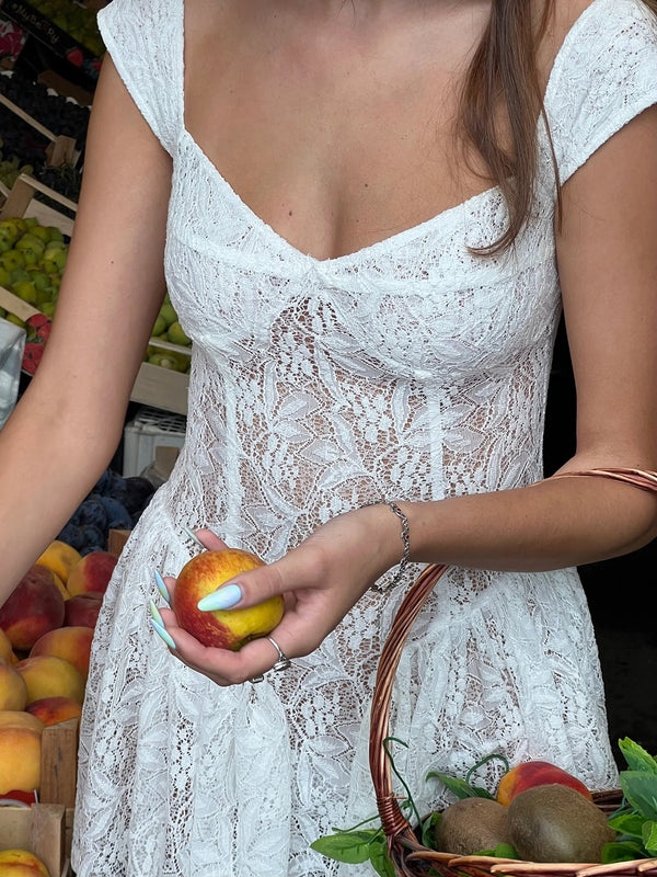 Tatil Danteli Yarı Şeffaf Kısa Elbise 