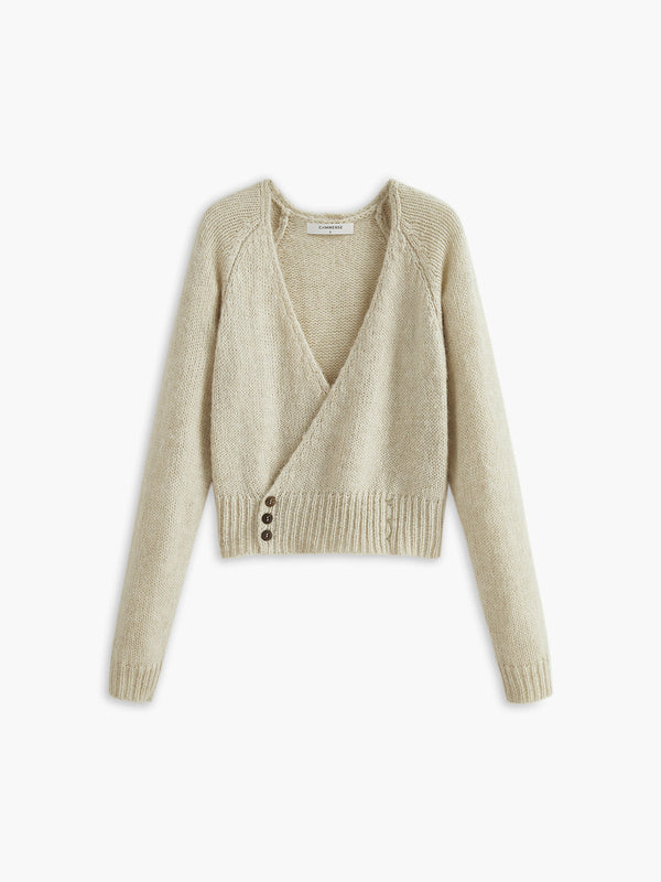 Çapraz Tasarım Düğme Mekanizmalı Örgü Üst 