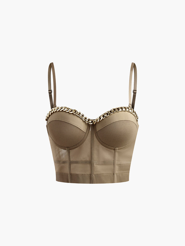 Metal Zincirli Yarı Şeffaf File Korse 