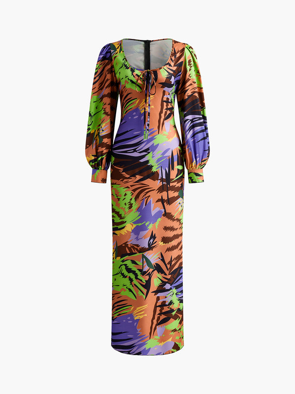 Baskılı Kesik Fermuarlı Elbise 