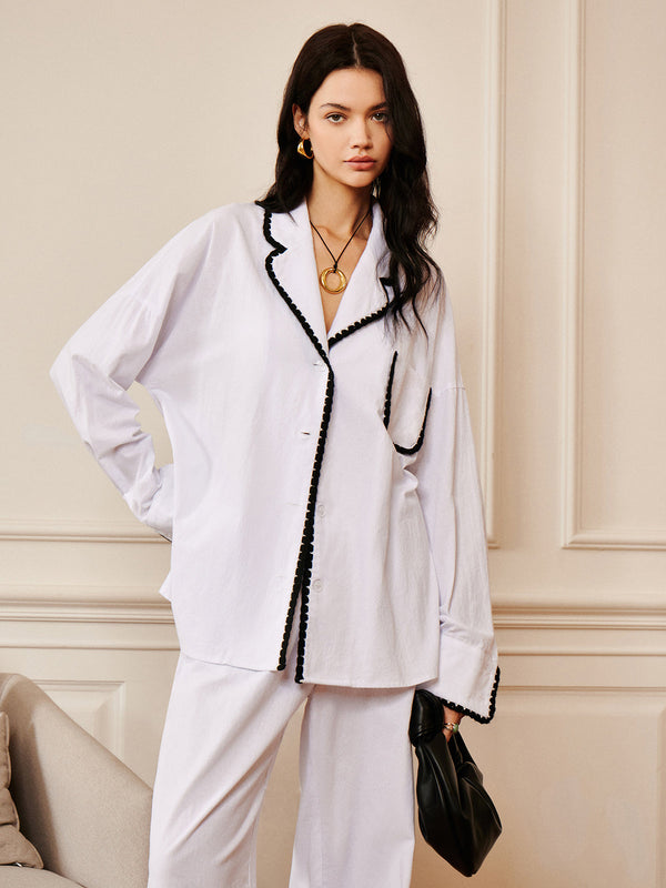 Saf Pamuklu Kontrast Yaka Yakalı Gömlek 