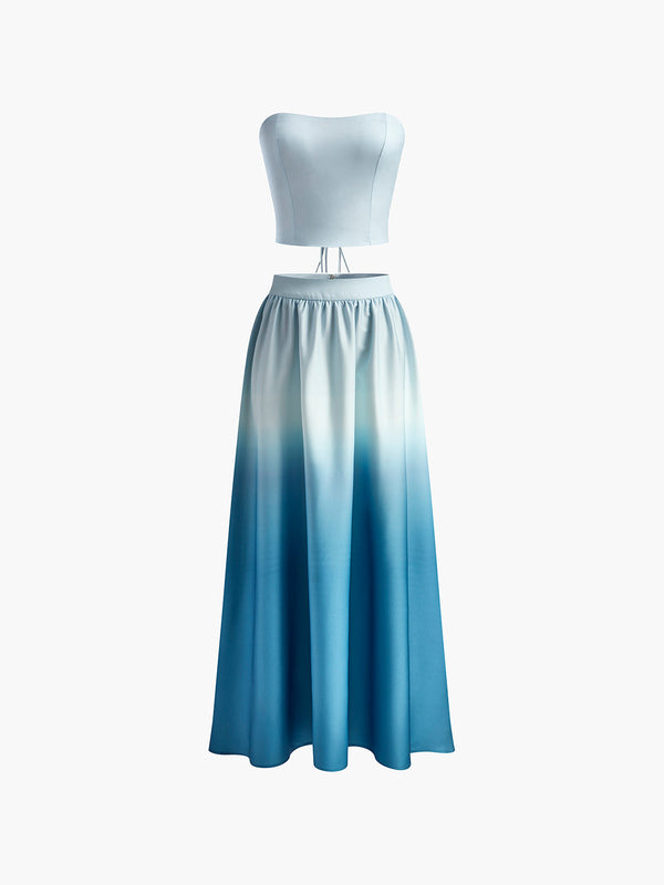 Degrade Bağcıklı Tüp Uzun Etek Takımı 