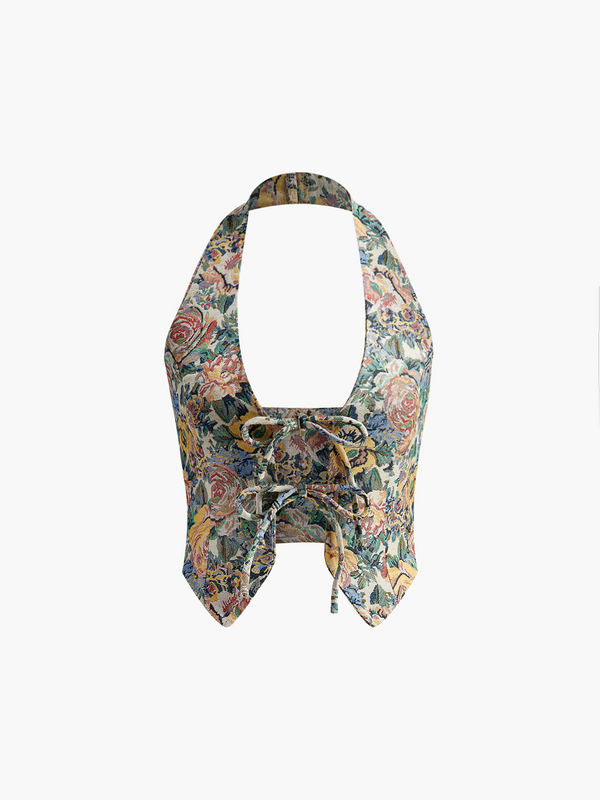 Baskılı Seksi Askılı Ön Bağcıklı Yelek 