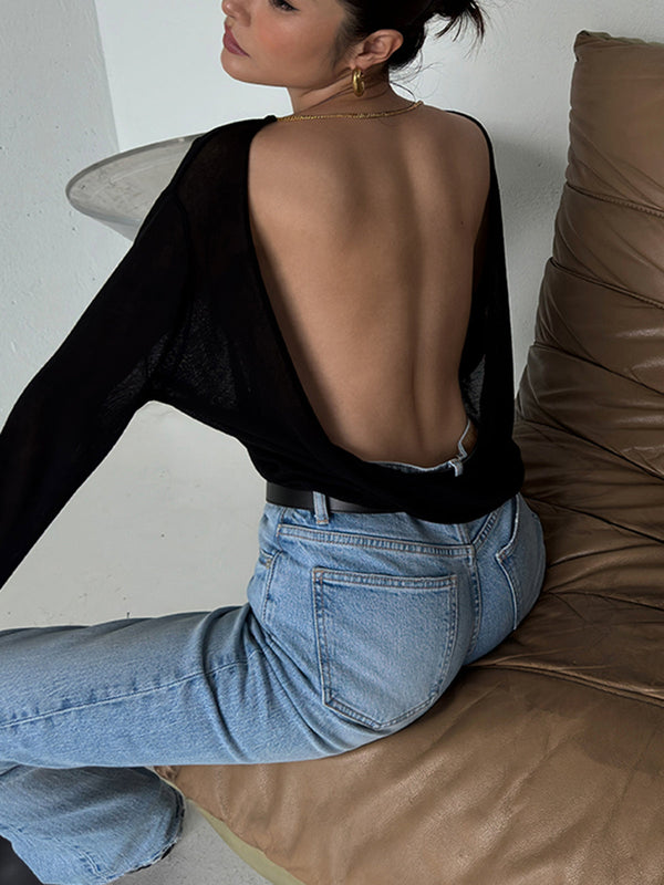 Sırtı Açık Seksi Örgü Tişört 