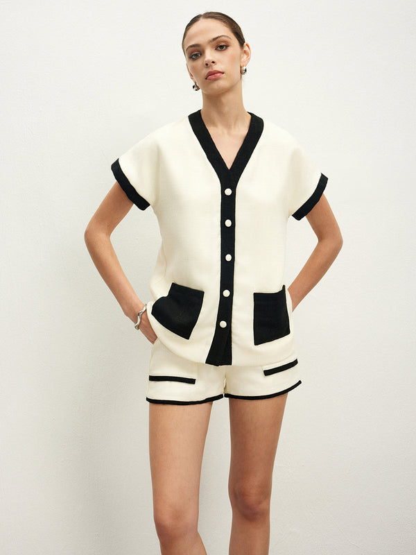 Kontrast Bağlamalı Cepli Şort 