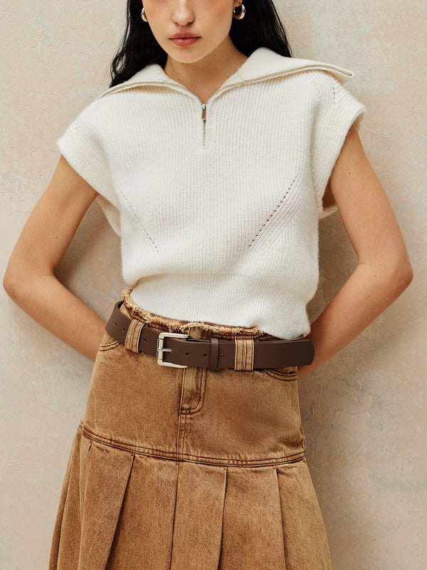 Ribana Yaka Fermuarlı Kazak Yelek 