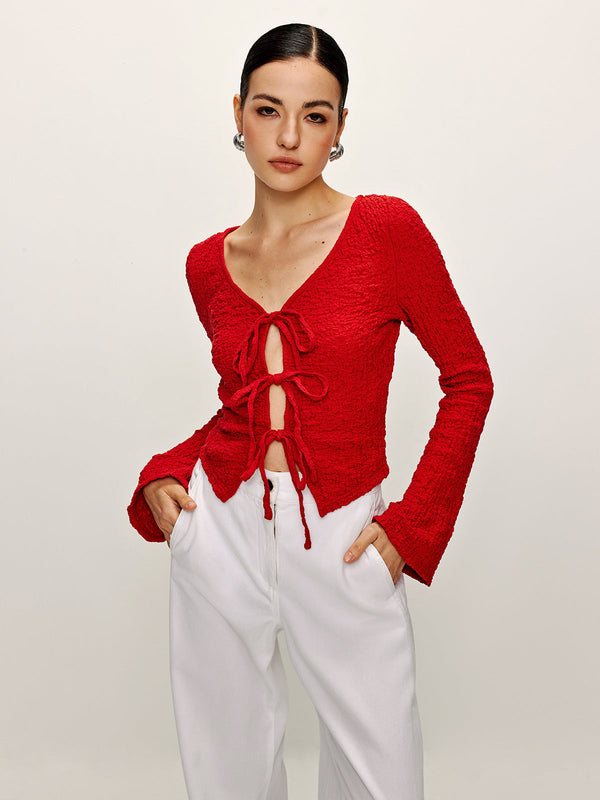 Pamuk Karışımlı Önden Bağlamalı Yumuşak Bluz 