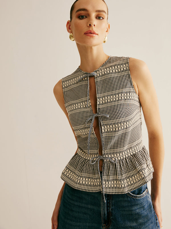 Ekose Ön Bağcıklı Volanlı Atlet 