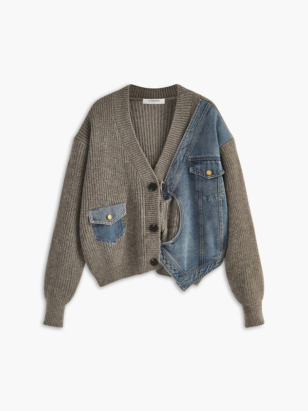 Asimetrik Patchwork Cepli Hırka 