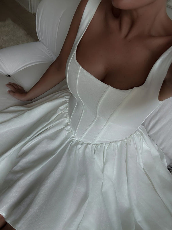 Fransız Şık Düz Kısa Elbise 