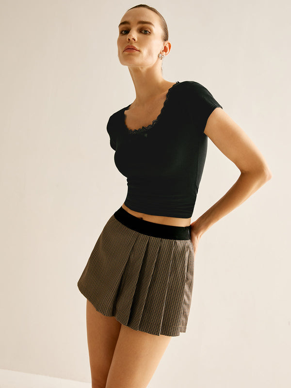 Patchwork Ekose Pileli Şort 