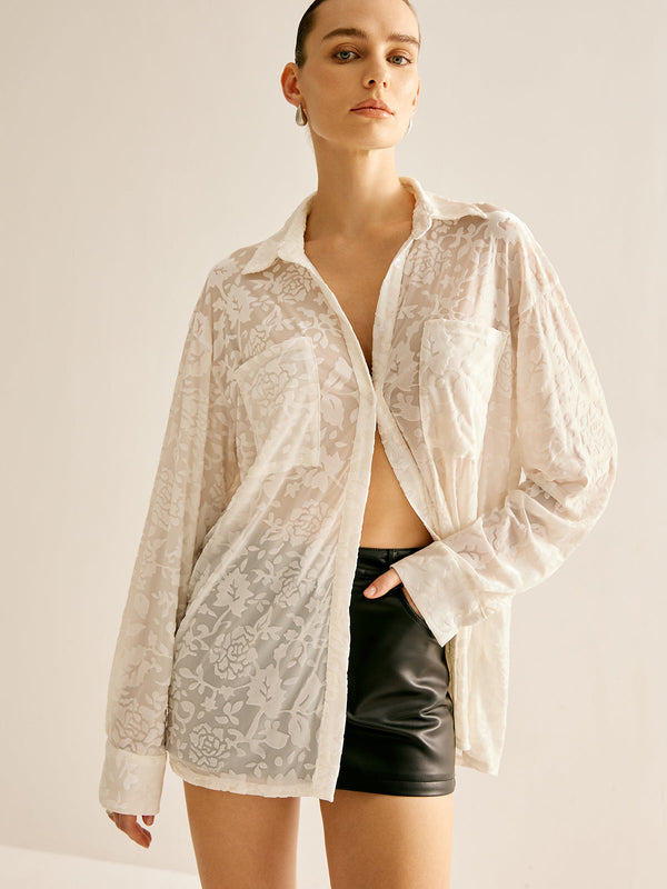 Yarı Şeffaf Jakarlı Polo Tişört 