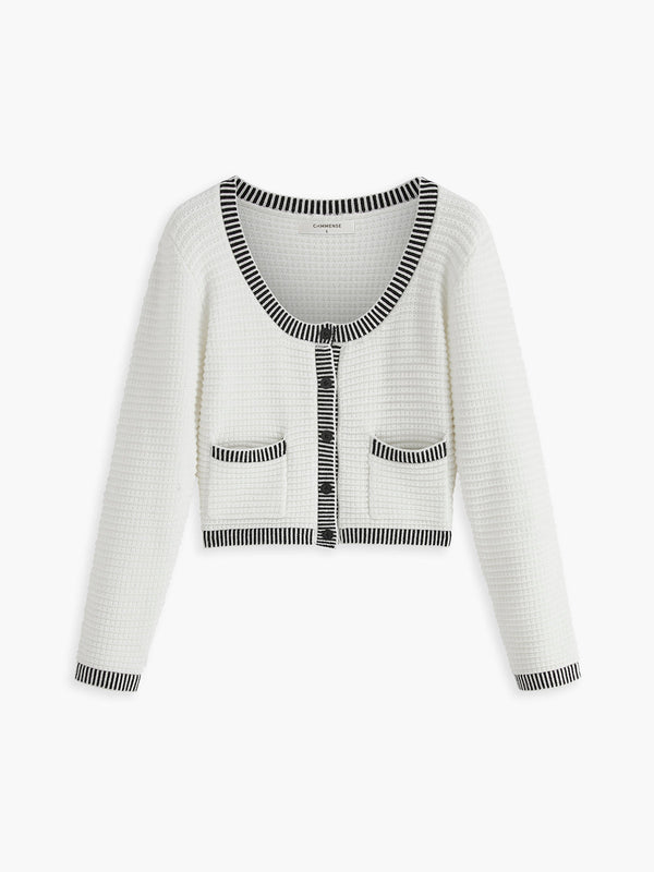 Kontrast Kesim Düğmeli Hırka 