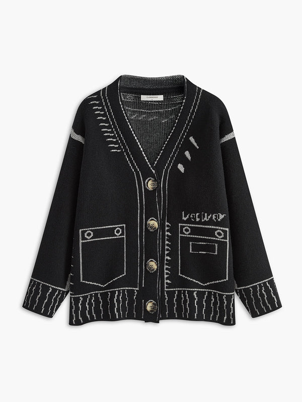 Vintage V Yaka Düğmeli Hırka 