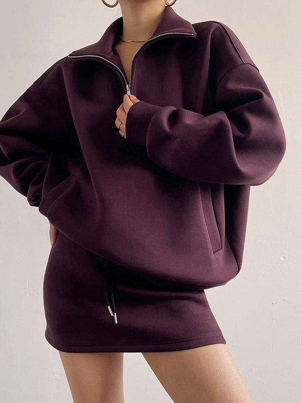 Bağcıklı Fermuarlı Yaka Etek Takımı 