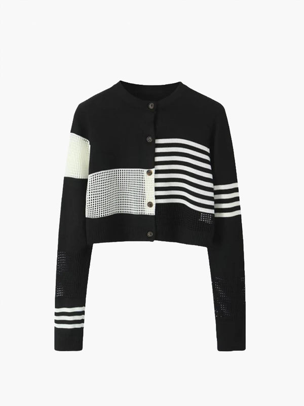 Geometrik Renk Bloklu Göğüslü Örgü Üst 