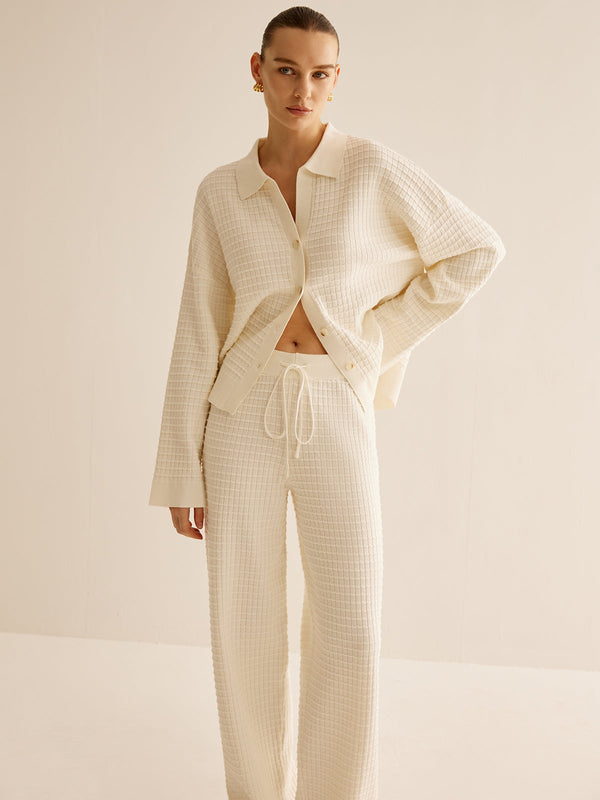 Ekose Düğmeli Yaka Hırka 