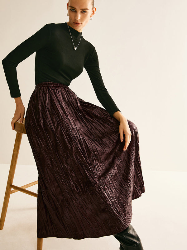 Elastik Bel Suni Deri Etek 