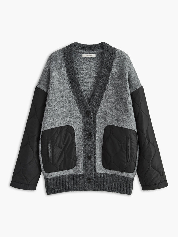 V Yaka Panel Cepli Örme Dış Giyim 