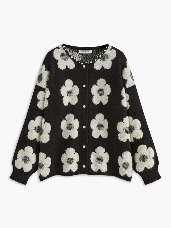 Boncuklu Çiçekli Hırka 