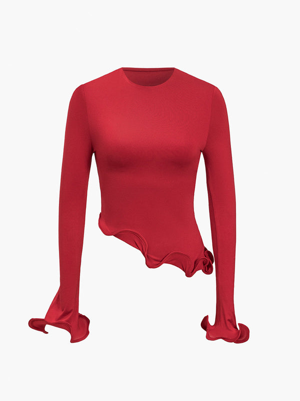 Asimetrik Dalgalı Kesim Tişört 