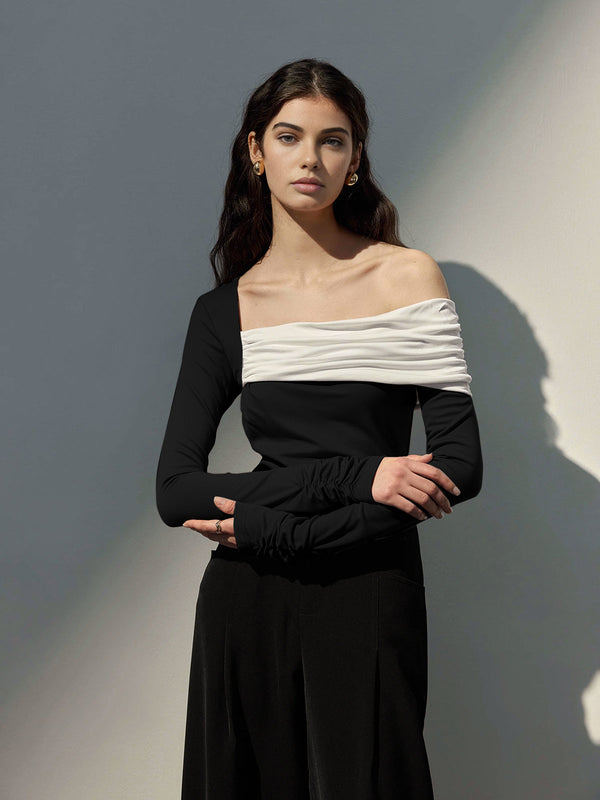 Tek Omuzlu Büzgülü İnce Üst