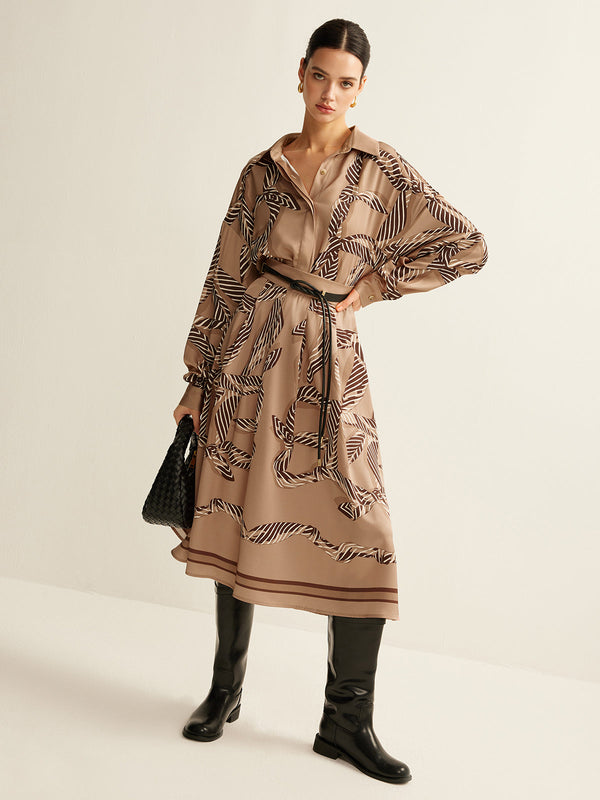 Kemersiz Bohem Baskılı Midi Etek 