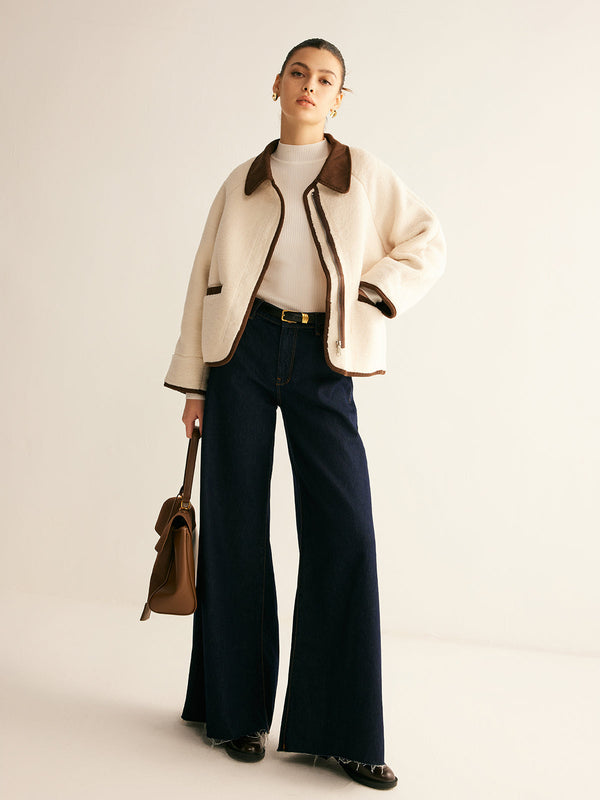 Kontrast Bağlamalı Minky Ceket 