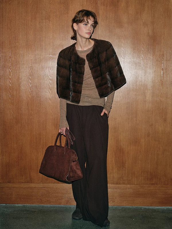 Sahte Kürk Kırpılmış Ekose Pelerin 