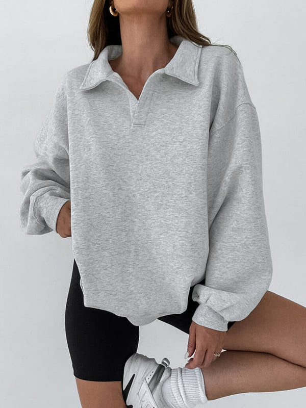 Minimalist Düz Polo Sweatshirt 