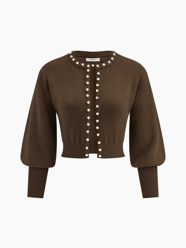 İnci Kenarlı Fener Kollu Örgü Üst 