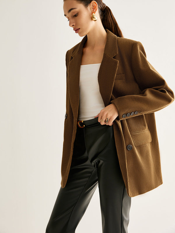 Pamuklu Kadife Düğmeli Blazer 