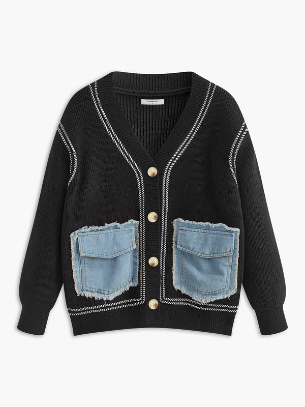 Kontrast Boru Panel Rahat Hırka 