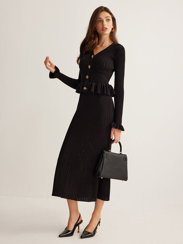 Volanlı İnce Kazak Elbise 