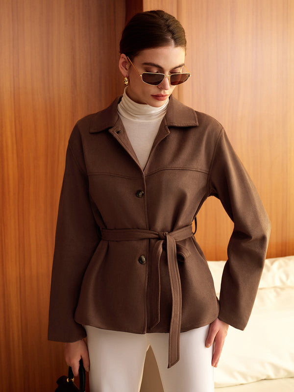 Bohem Kemerli Süet Polo Ceket 