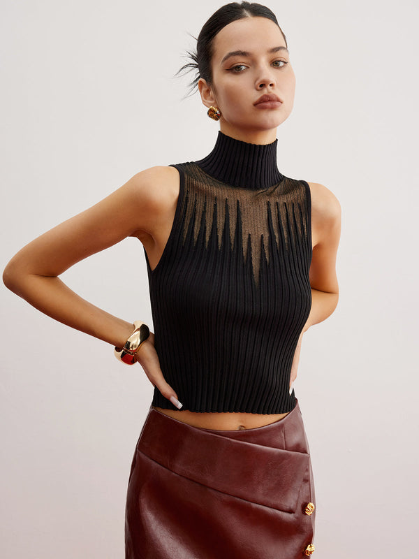 Crop Şeffaf Panel Kazak Yelek 