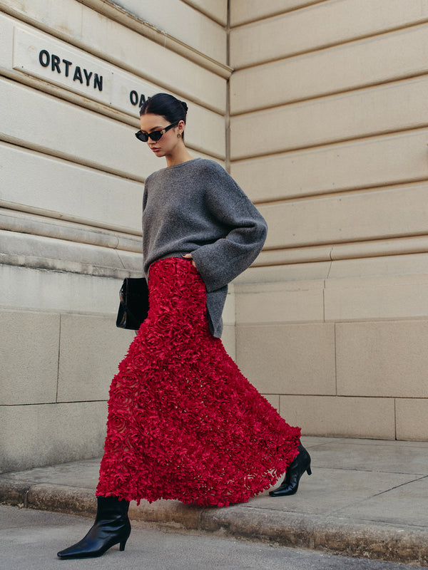 Yüksek Bel Rozet Etek 