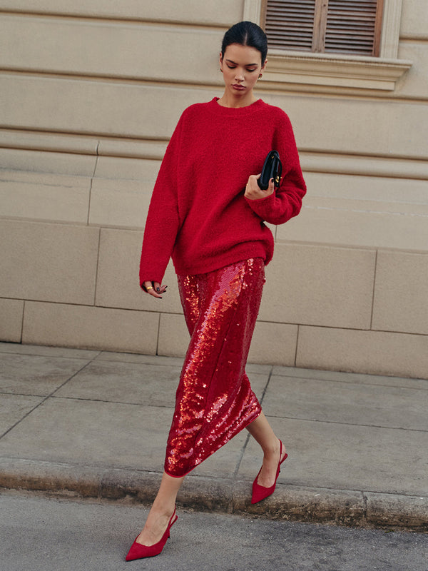 Şık Düz Payetli Etek 